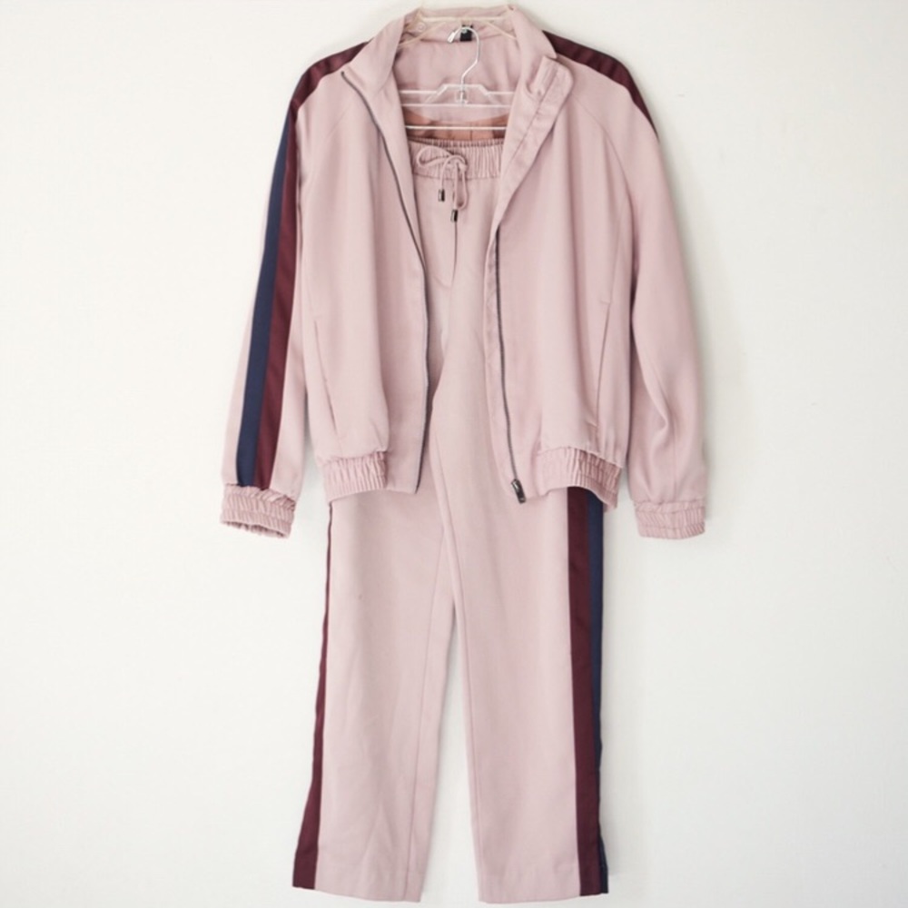 Topshop pink satin tracksuit pants jacket outfit 2